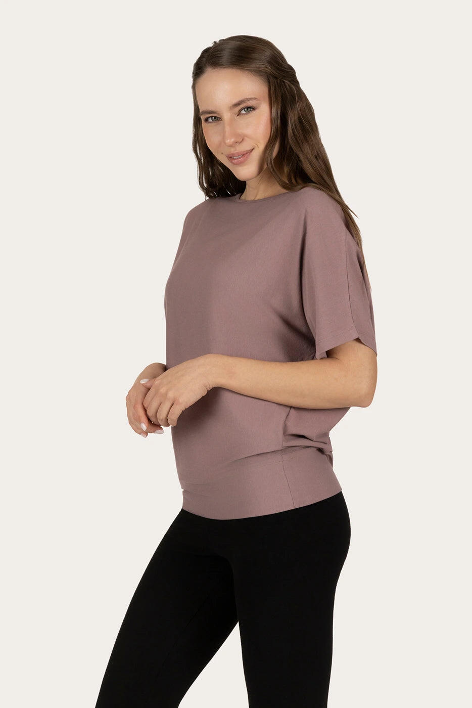 T-shirt Yoga & Pilates Budhi Coupe Ample, manche chauve-souris - Taupe Rose 2/5