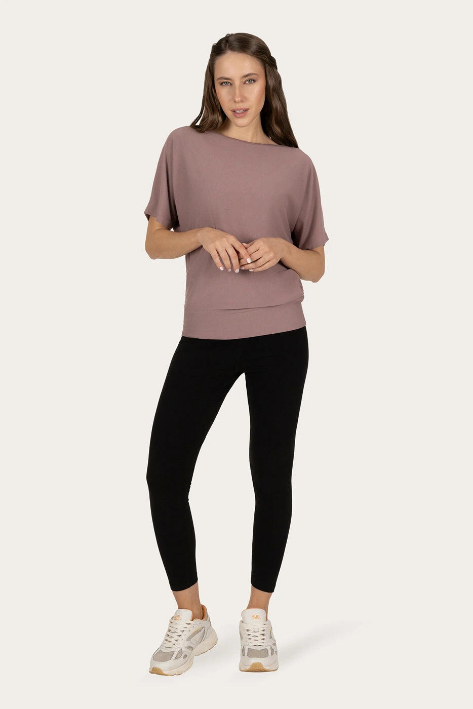 T-shirt Yoga & Pilates Budhi Coupe Ample, manche chauve-souris - Taupe Rose 4/5