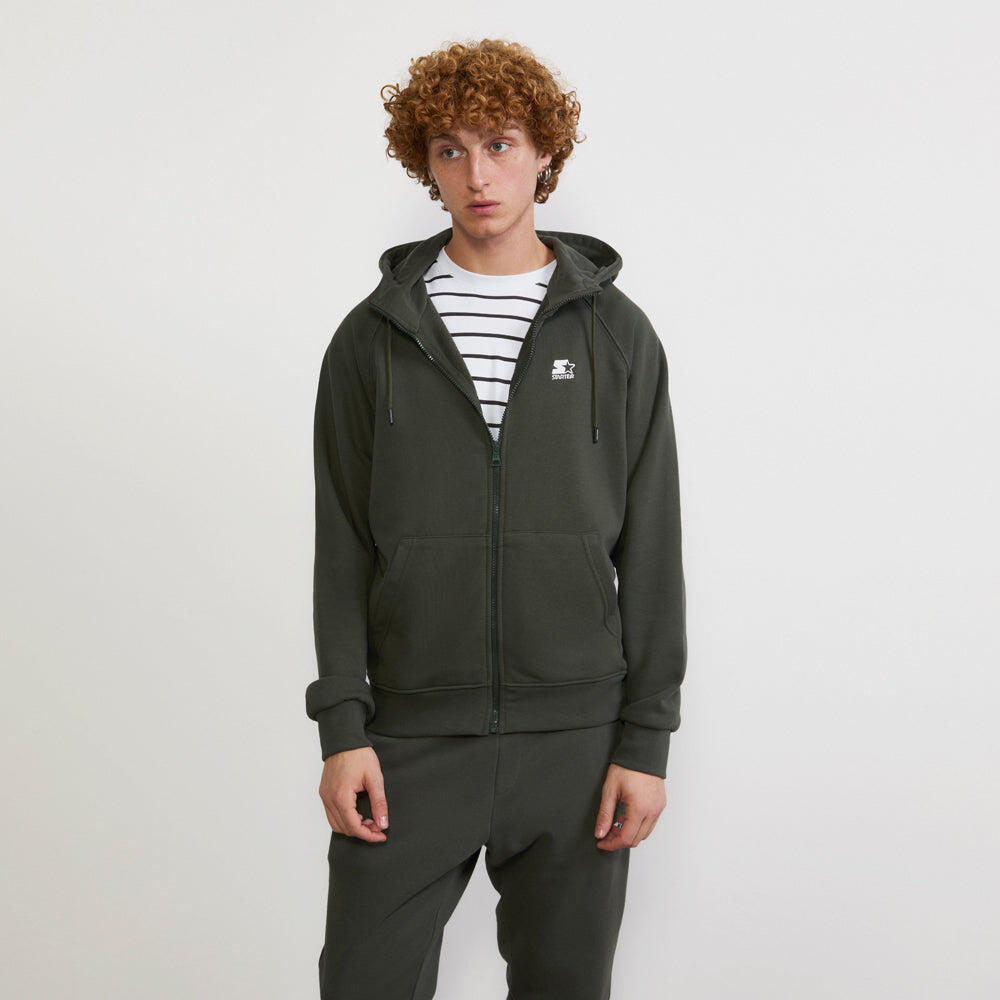 Felpa hoodie da uomo basic ricamata VERDE MILITARE 4/7