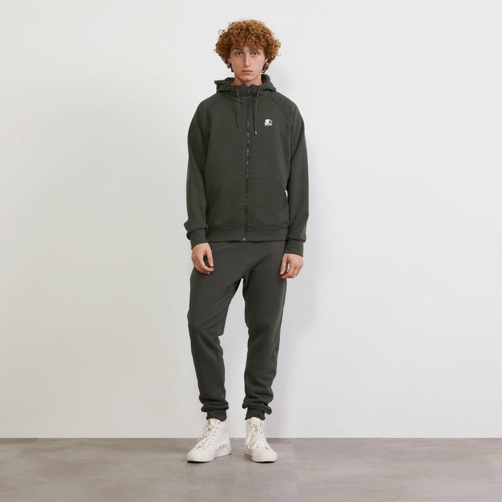Felpa hoodie da uomo basic ricamata VERDE MILITARE 6/7