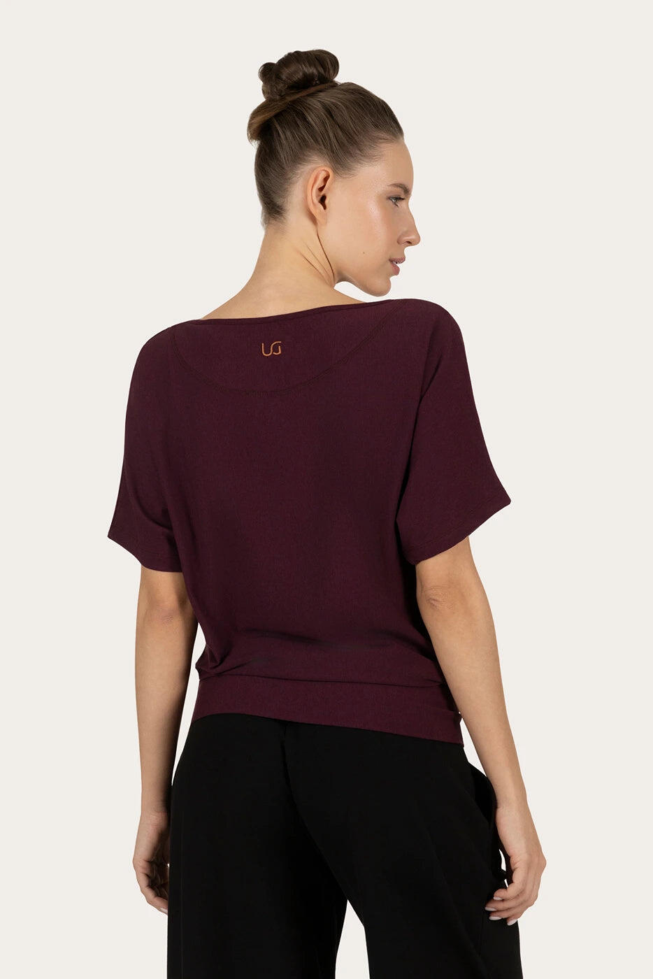 T-shirt Yoga & Pilates Budhi Coupe Ample, manche chauve-souris - Violet Foncé 3/5