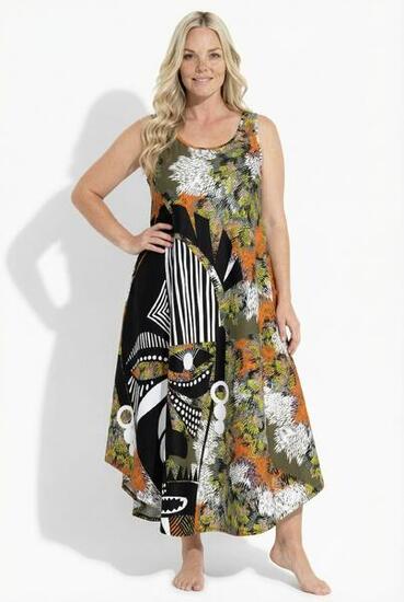 Damen Midikleid Maske A-Linie Rundhals ärmellos