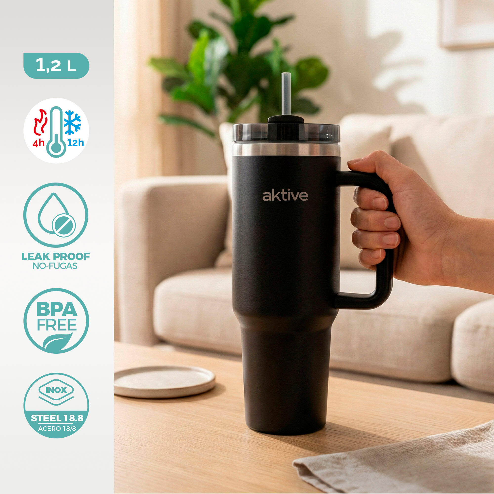 Aktive Bouteille thermos 1,2 L acier inoxydable couvercle à vis 3 positions 2/7