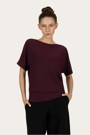 T-shirt Yoga & Pilates Budhi Coupe Ample, manche chauve-souris - Violet Foncé