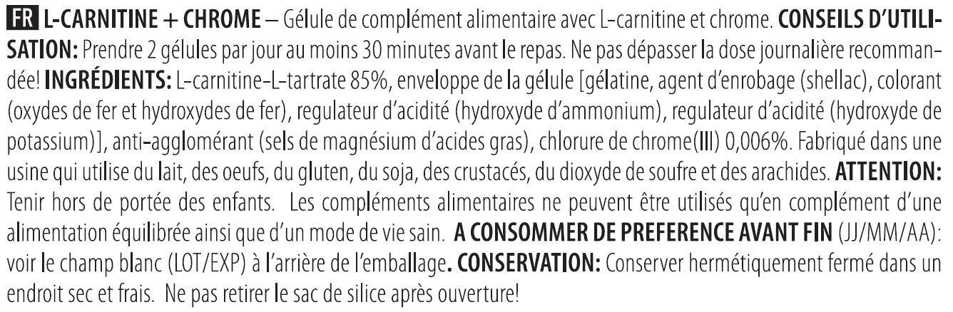 L-carnitine + chrome - 60 capsules de Biotech USA 2/5