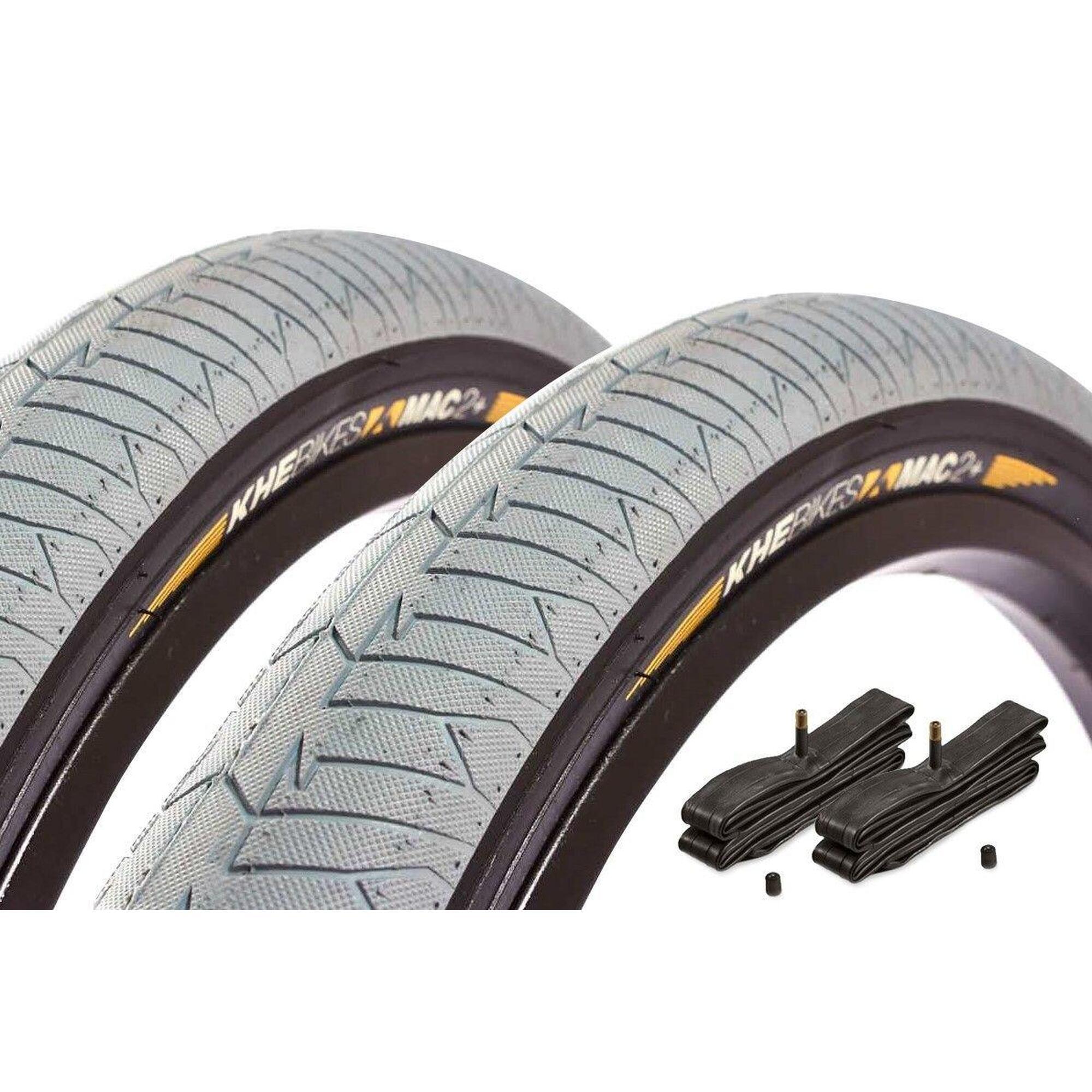 KHEBIKES Sada plášťů BMX KHE MAC2+ 20 palců x 2,30 palce šedé + duše AV