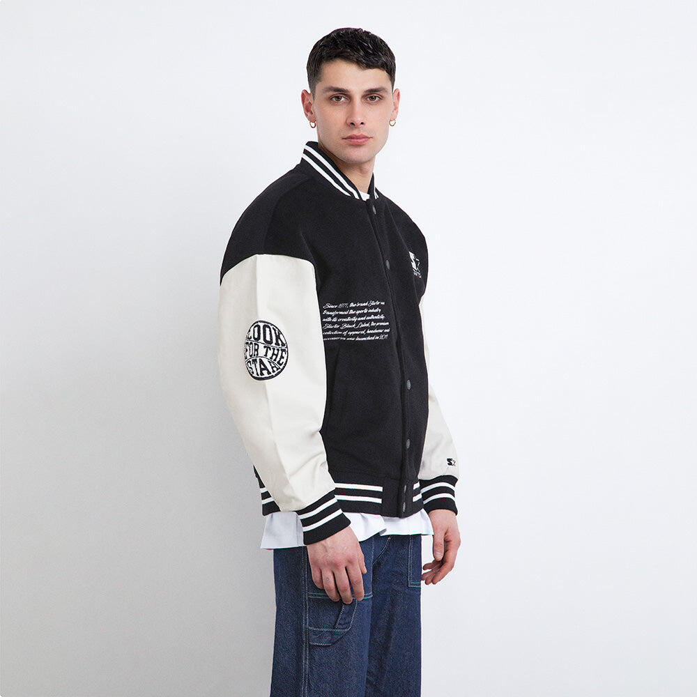Varsity jacket in panno nero/maniche in pelle 3/7