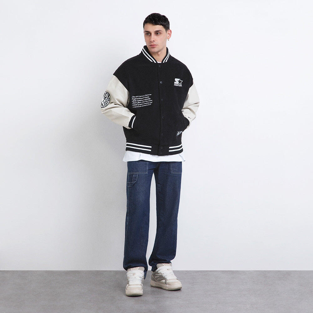 Varsity jacket in panno nero/maniche in pelle 5/7
