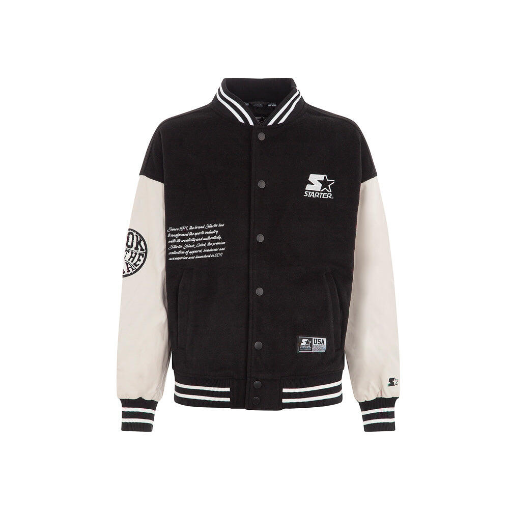 Varsity jacket in panno nero/maniche in pelle 1/7