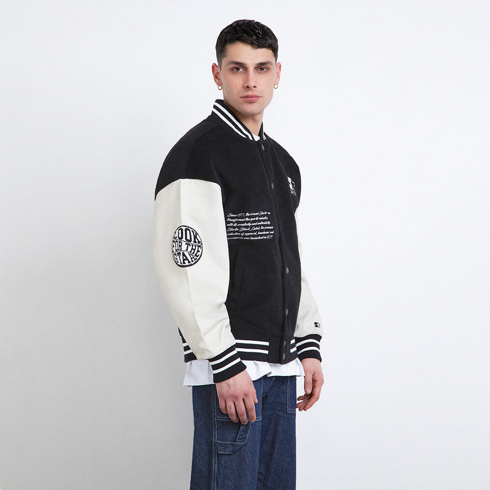 Varsity jacket in panno nero/maniche in pelle 4/7