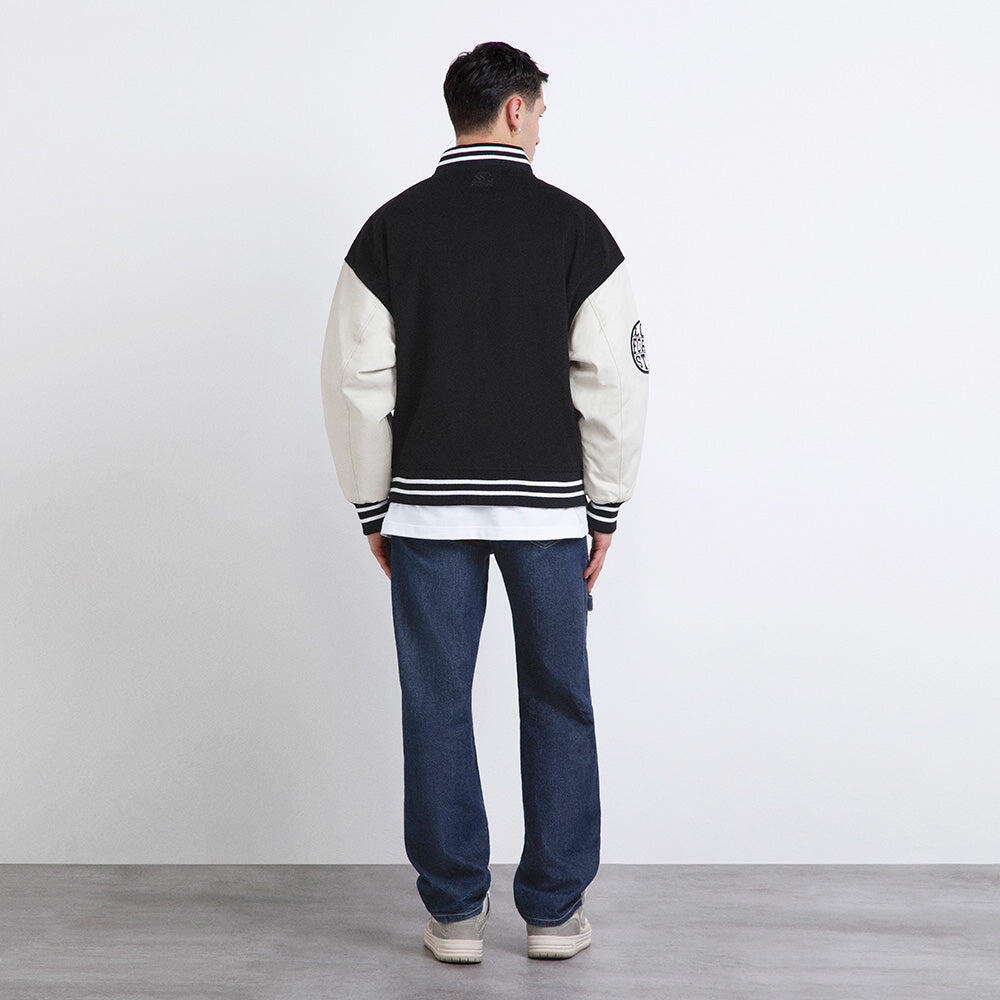 Varsity jacket in panno nero/maniche in pelle 6/7