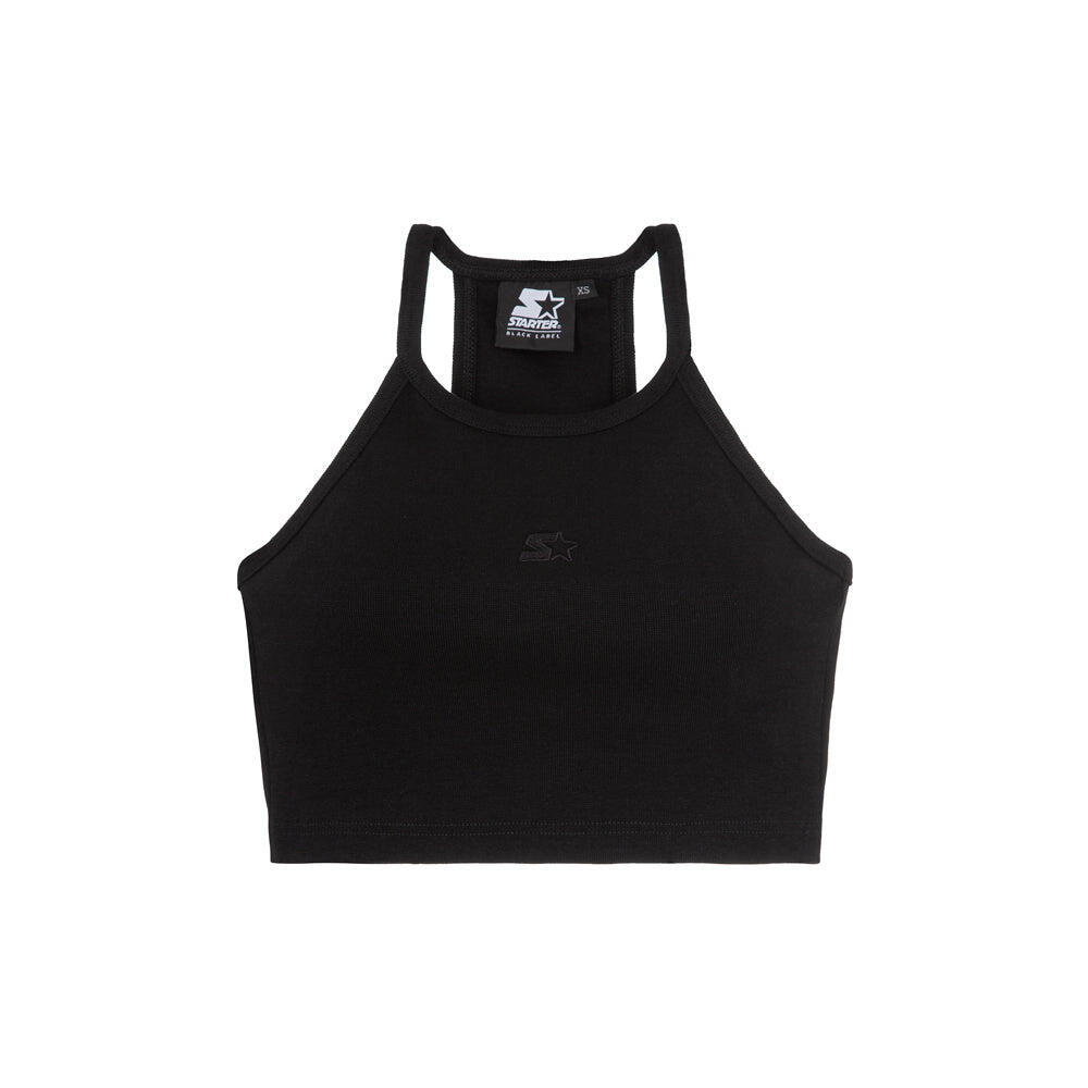 Top cropped in costina nero 1/3