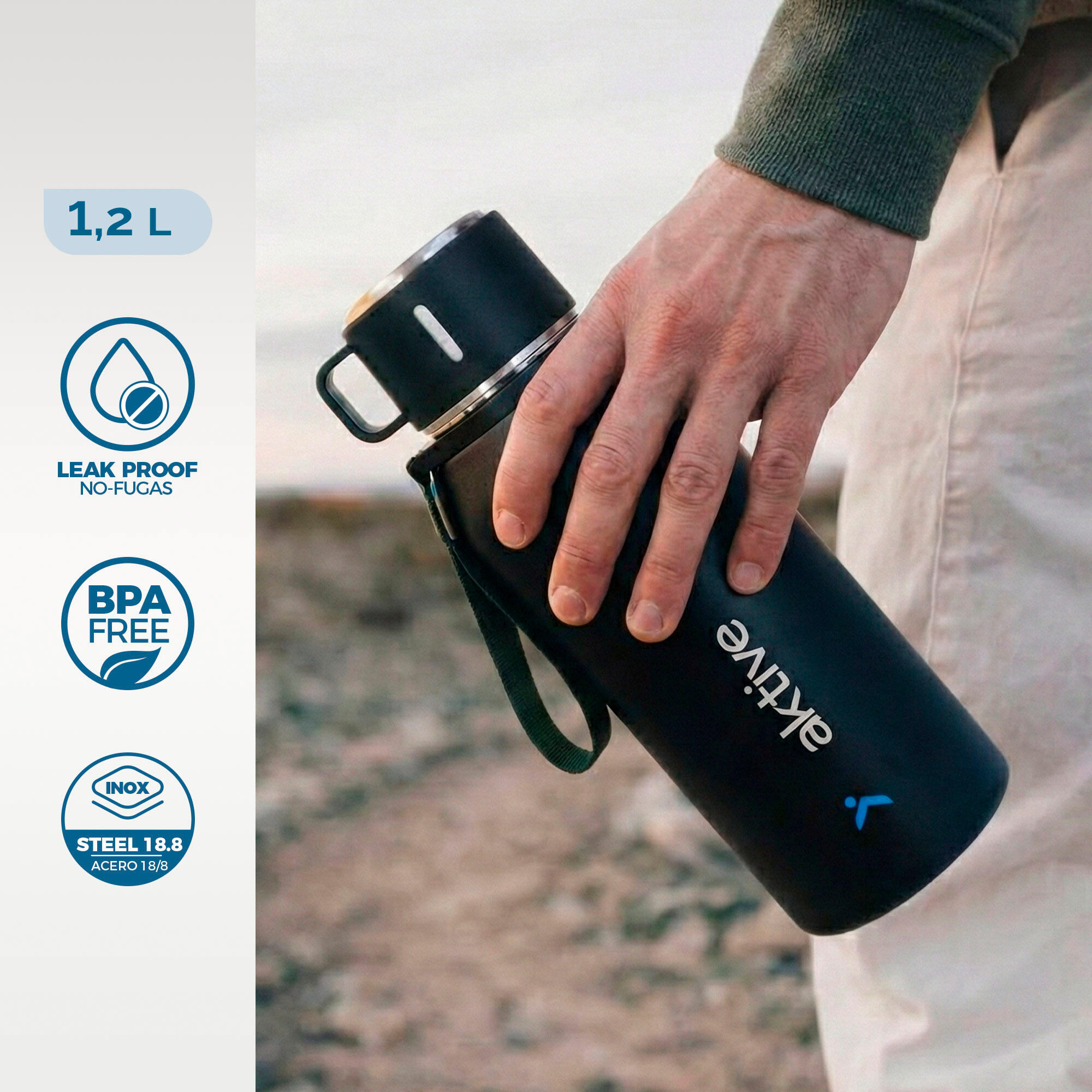 Aktive Bouteille thermos 1,2 L en acier inoxydable avec bouchon à vis anti-fuite 2/7