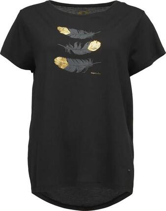 T-shirt femme Loap Asika - 50% coton 50% modal, imprimé plumes, dos allongé