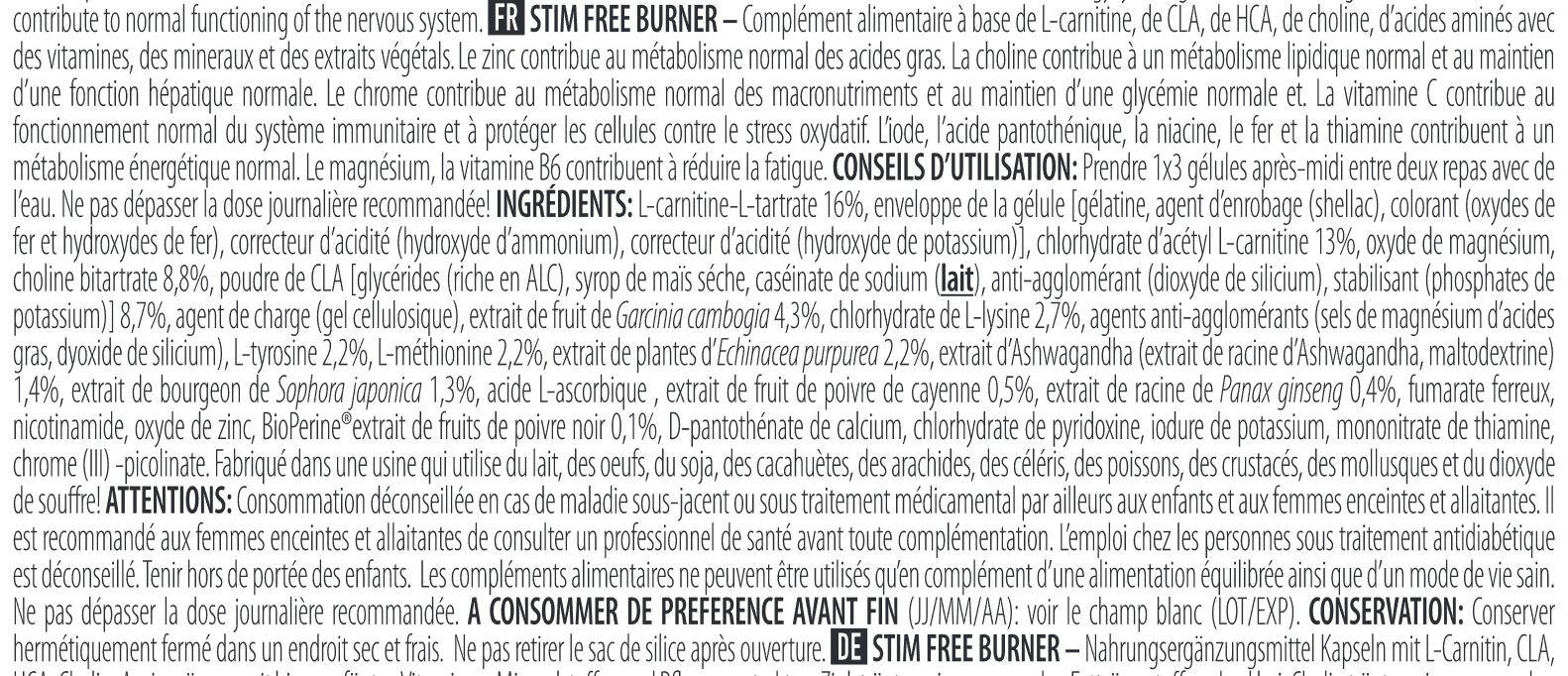Brûleurs de Graisse |  Brûleurs de Graisse | Stim free burner (90 caps) | 2/5
