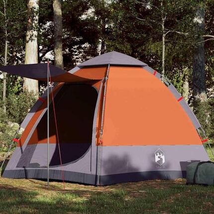 Tente de camping VidaXL 4 personnes à ouverture rapide, gris/orange