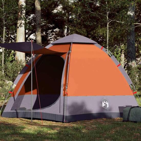 Tente de camping VidaXL 4 personnes à ouverture rapide, gris/orange