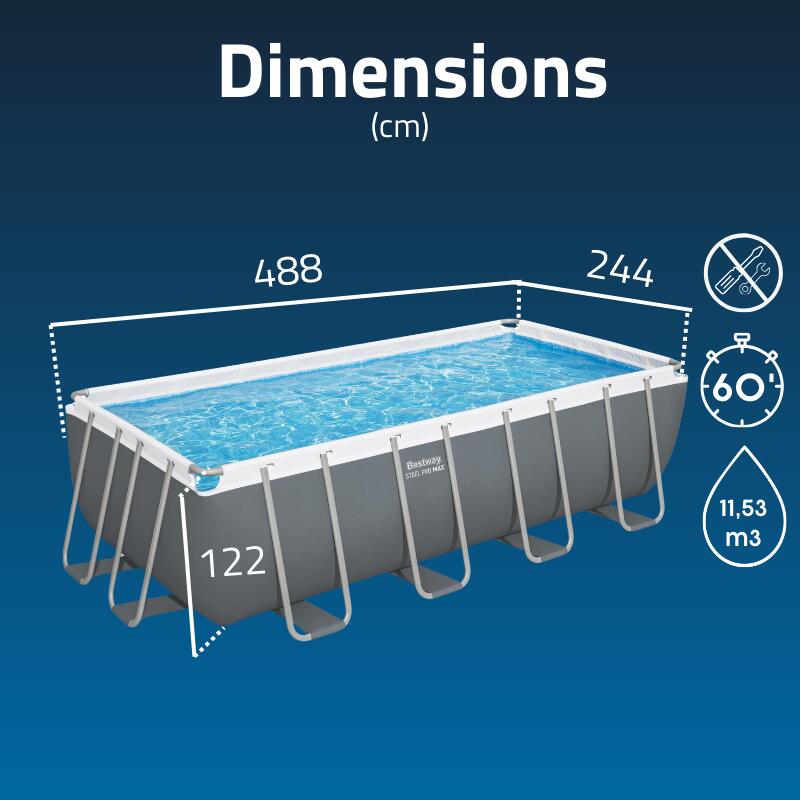Piscina Bestway Steel Pro Max  488 x 244 x 122 cm Filtro Areia de 3.596 l/h 3/7