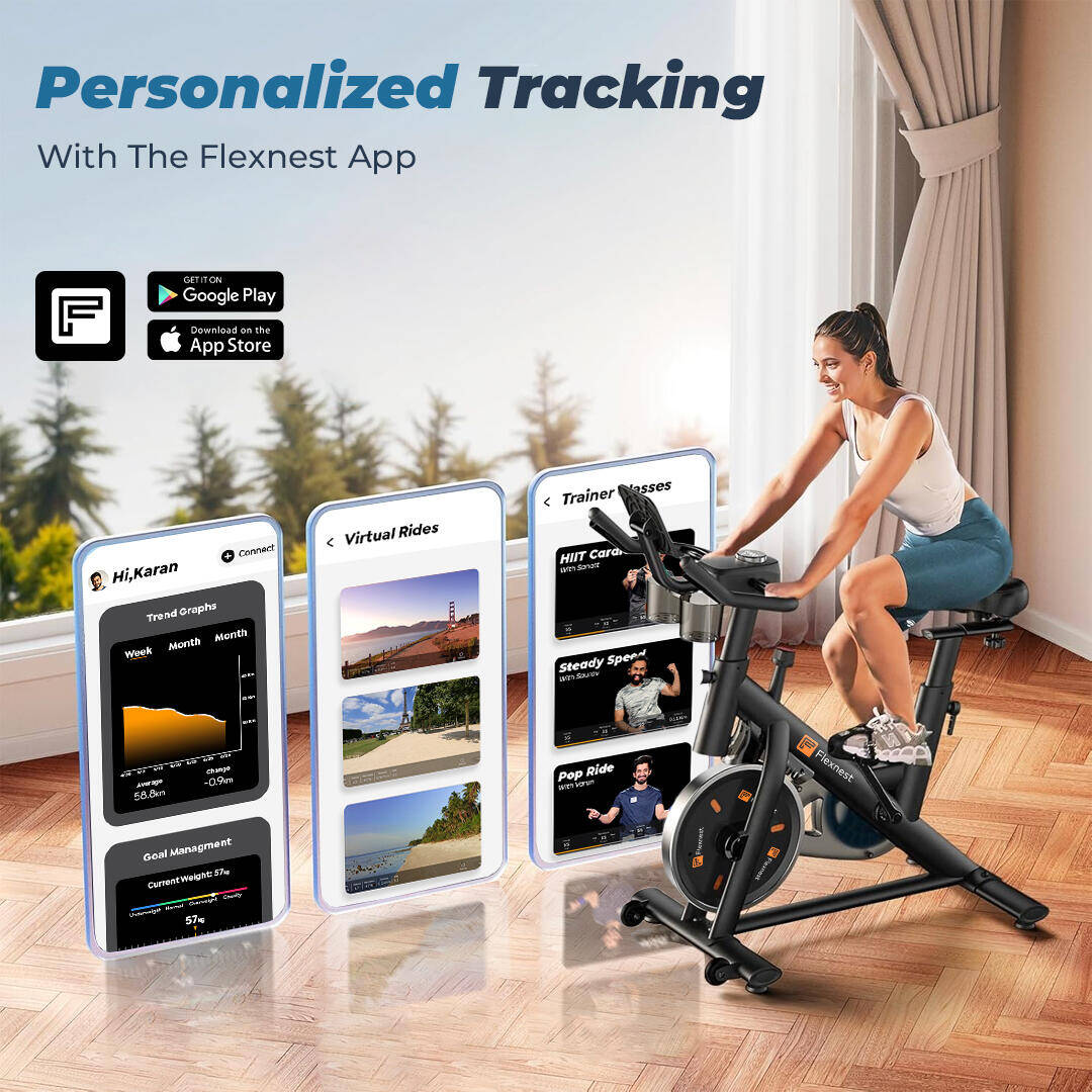Flexnest Flexbike Lite Smart Bluetooth Exercise Cycle Cardio Spin Bike with 100 Resistance Levels, 500+ Live Classes On App For Home Gym Workout & - Black -  2