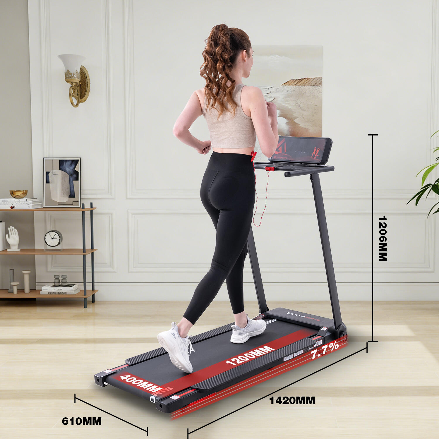 Tapis De Course Pliable LIKESPORTING – 1400W, 3 Niveaux D'inclinaison, Télécommande, LED, Charge Max 120 Kg