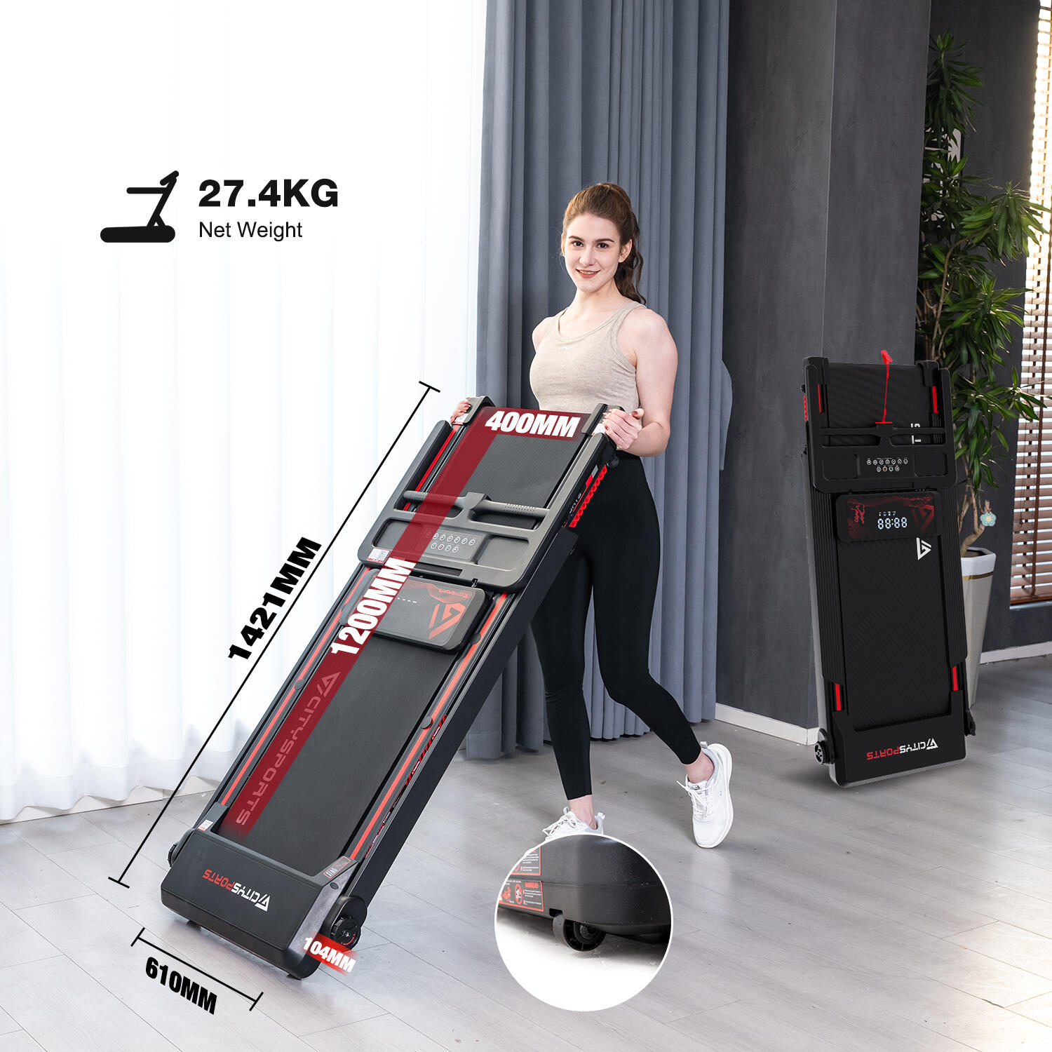Skládací běžecký pás Citysports HG2-12-1400W-12 km/h-APP-Bluetooth 2/7