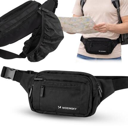 Saszetka nerka Wozinsky wodoodporna regulowana na pas ramię 6 kieszeni trekking