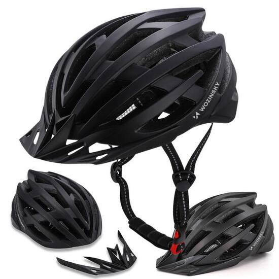 Kask rowerowy MTB Wozinsky L z lampką USB odpinany daszek czarny