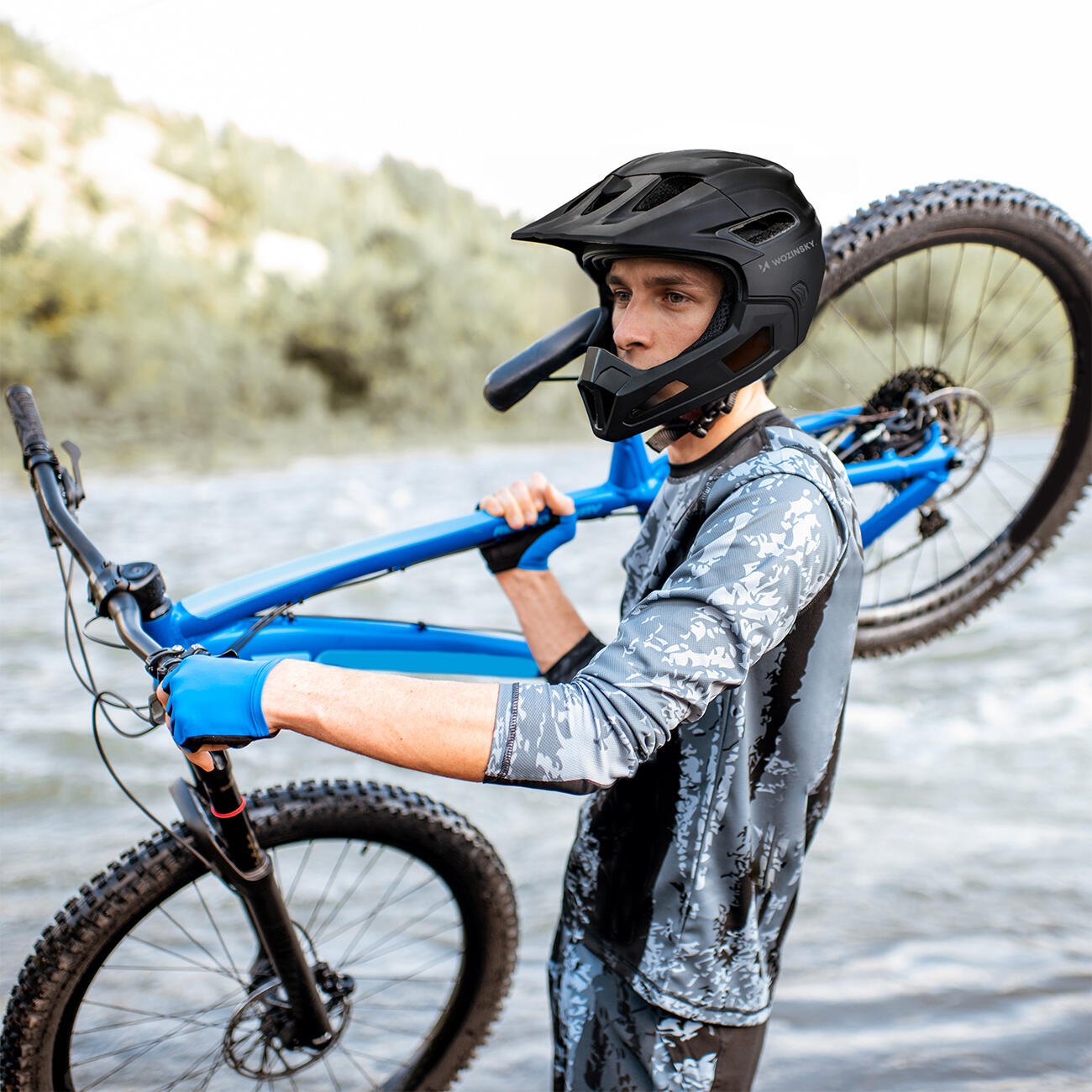 Wozinsky Fullface-Fahrradhelm L, schwarz, leicht, mit abnehmbarem Kinnschutz 6/7