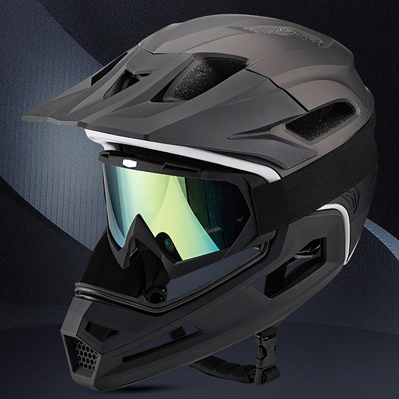 Wozinsky Fullface-Fahrradhelm L, schwarz, leicht, mit abnehmbarem Kinnschutz 4/7