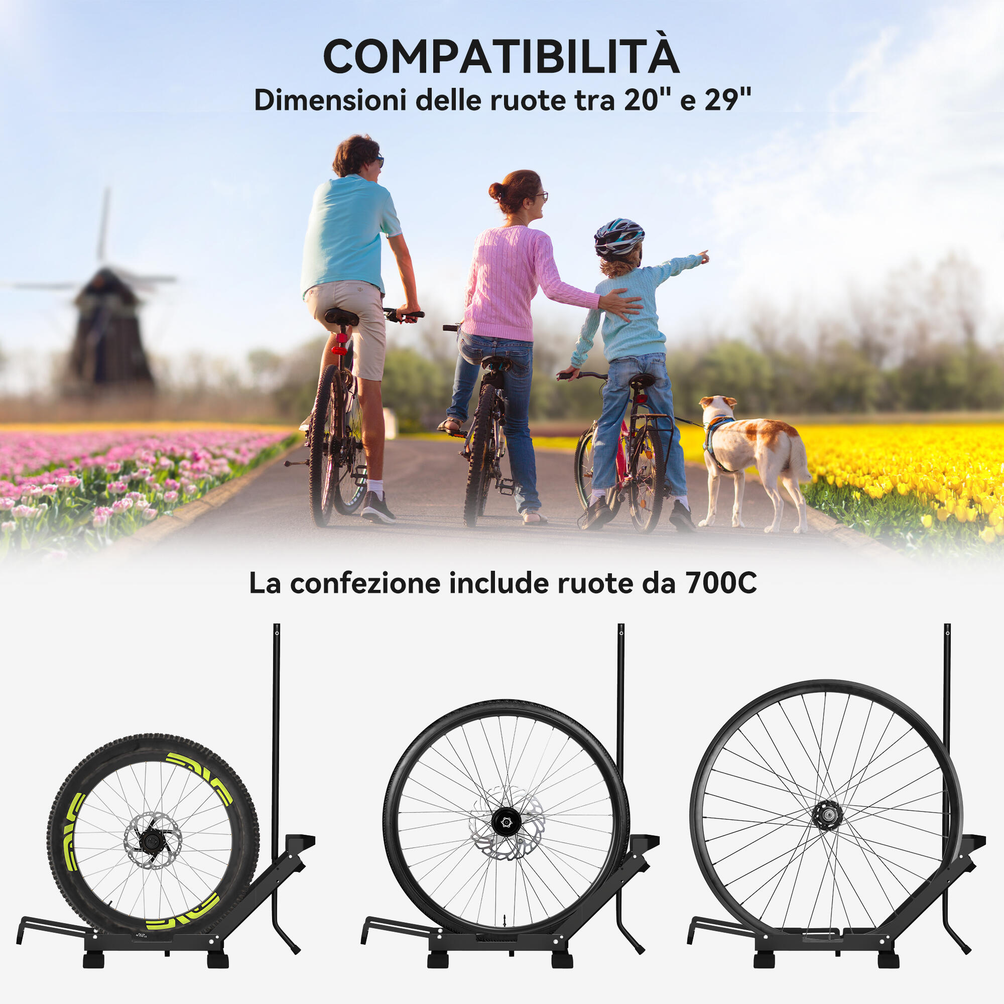 SPORTNOW Rastrelliera per Bici Regolabile in Acciaio e Plastica Nero 5/7