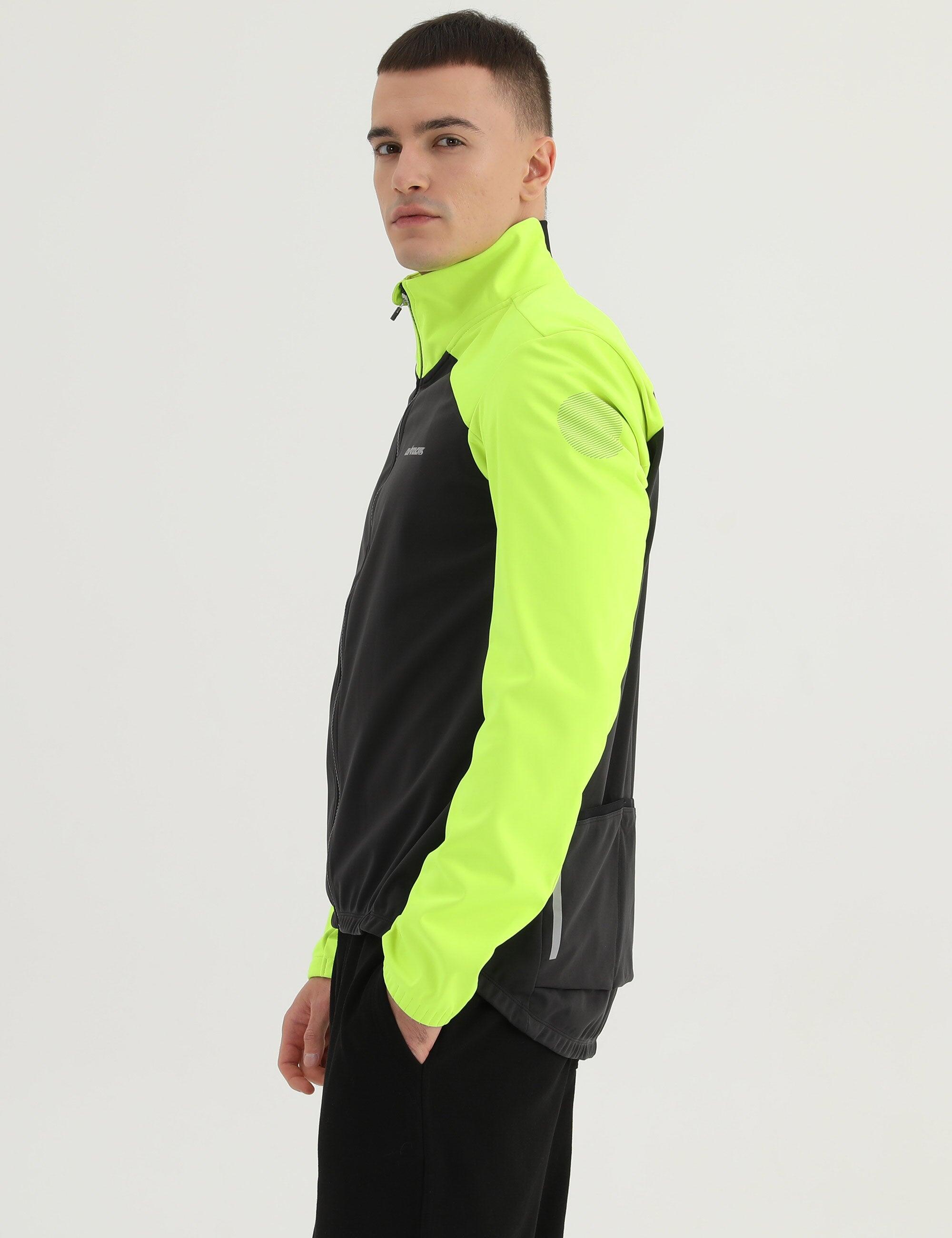 Herren Winter Fahrradjacke Softshell Thermalradjacke Advance Line Grau-Neon 4/4