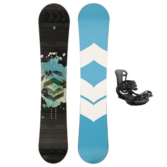 FTWO Set Damen Snowboard Black Deck Blau 142cm mit Sonic Bindung M Sale
