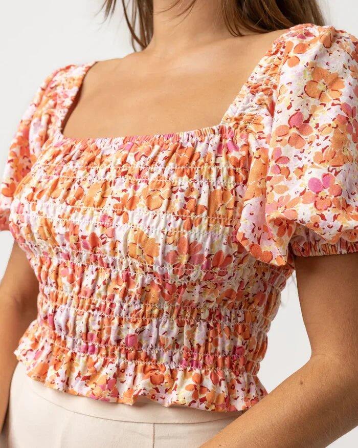 Rosa Bloemen Smocked - Dames Top 2/4
