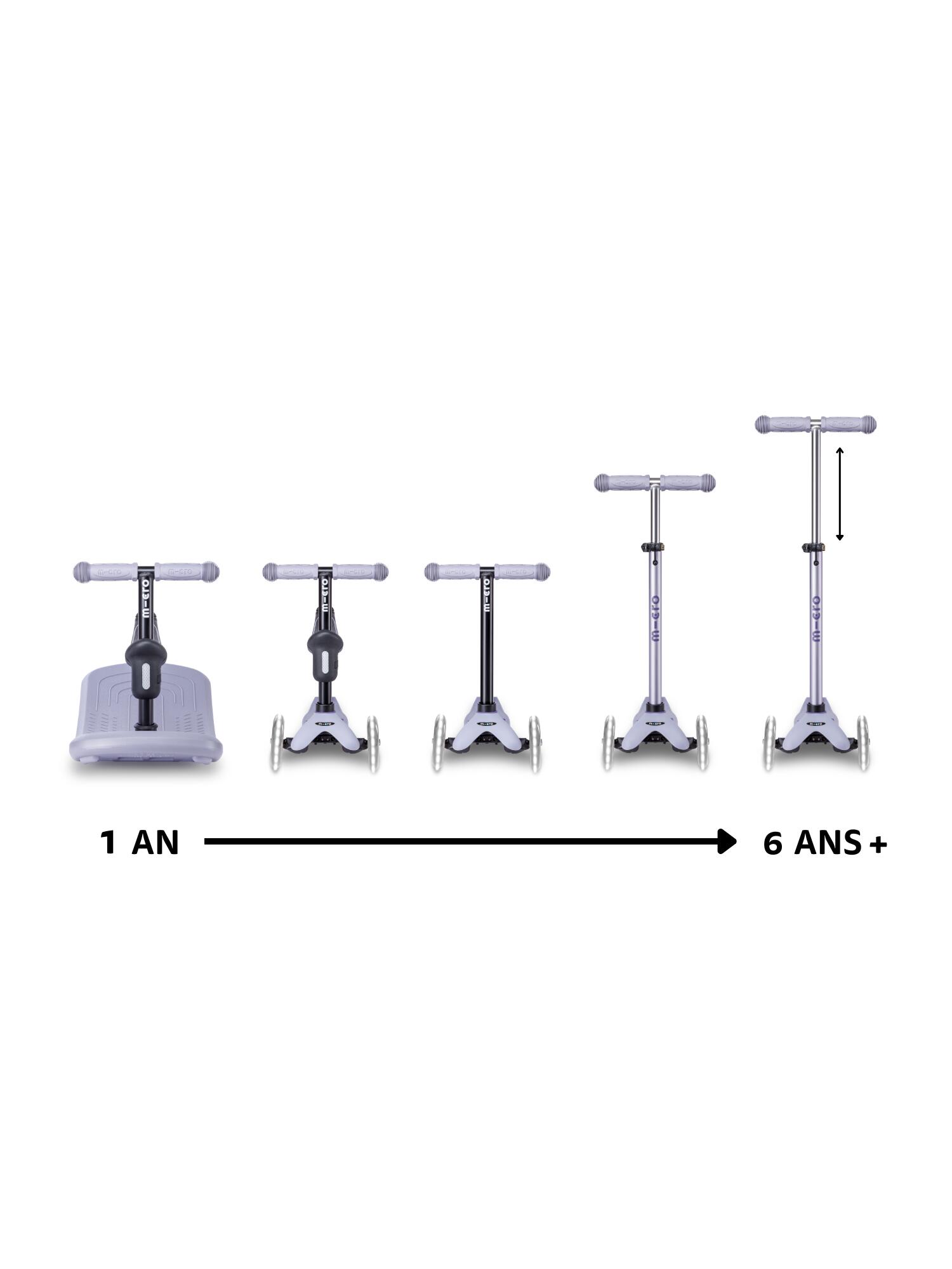 Trottinette évolutive Mini  Rock  Go Lavande LED 4/7