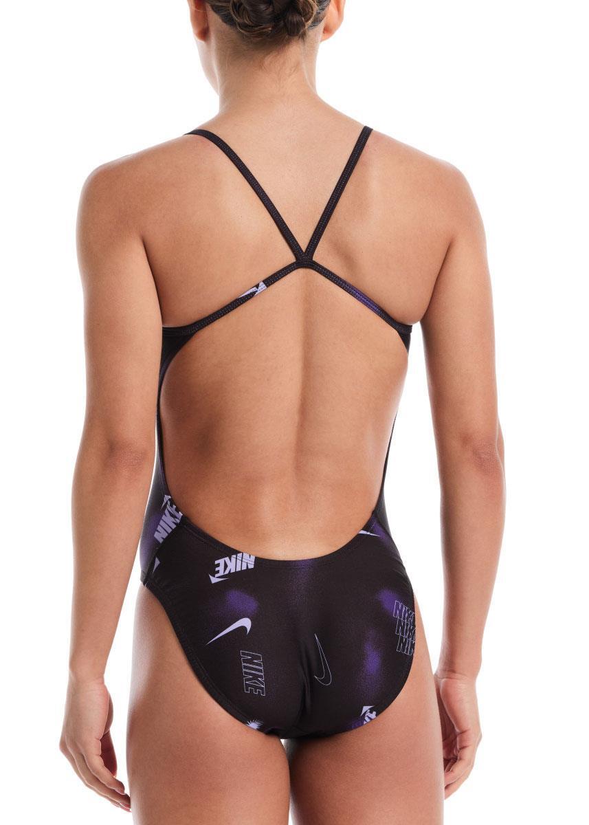Maillot de bain femme Nike Hydrastrong imprimé multicolore avec découpes Violet 3/4