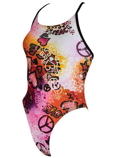 Maillot Aquarapid Sirio Peace fille - encolure haute, résistant au chlore