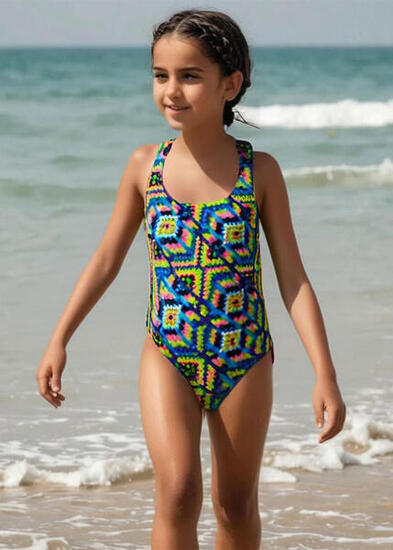 Maillot de bain fille Aquarapid géométrique - Taille UK 28 / EU 38