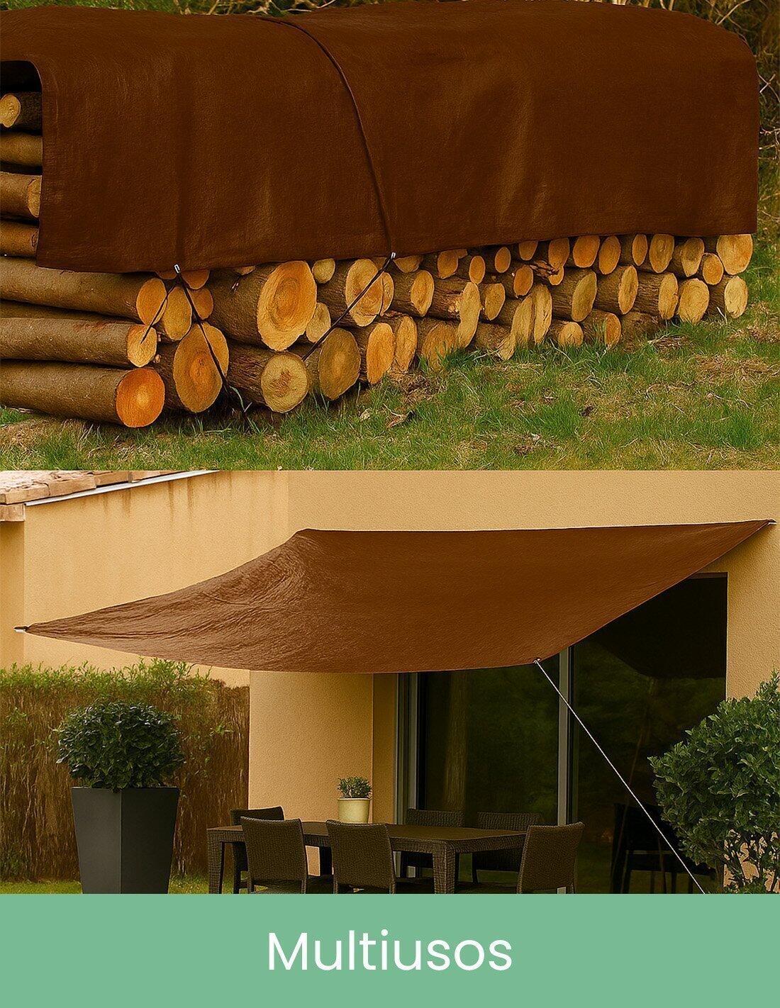 Toldo Reforzado Impermeable | Lona Multi JARDIN202 Marrón 8X12M. 3/5