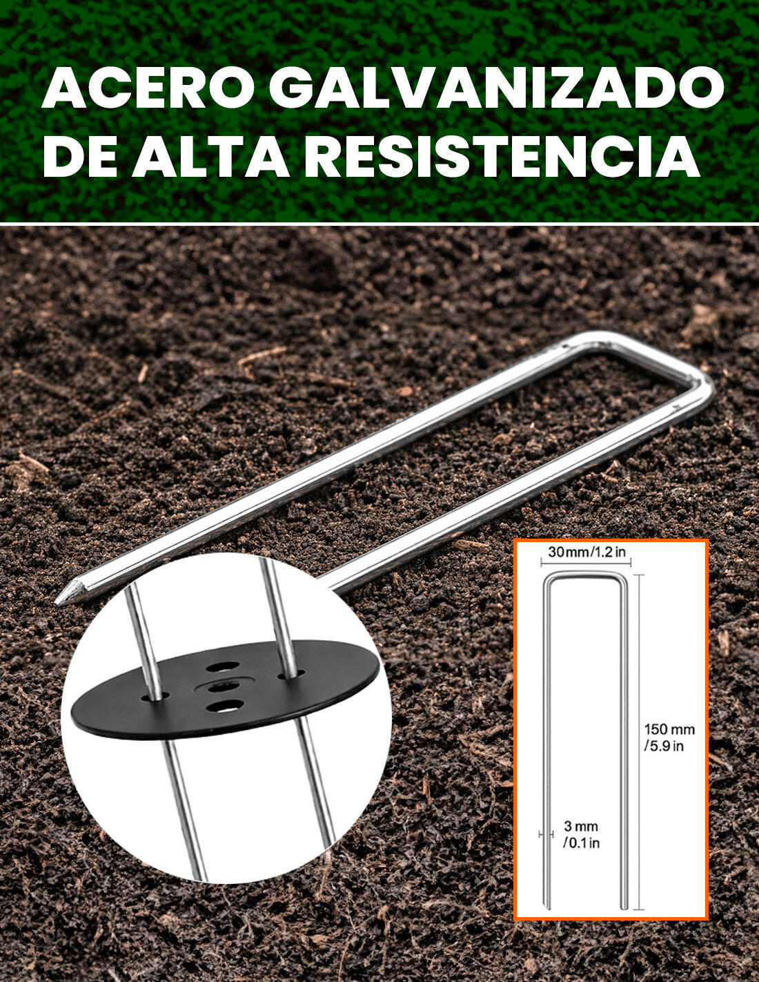 JARDIN202 - Caja 20 Grapas Piquetas de Jardín 150x30 3/5