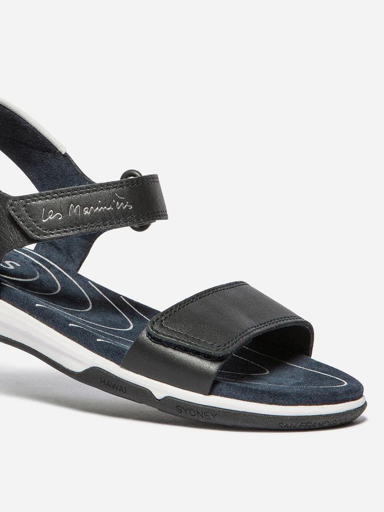 Sandales plates femme JAZSUNY 1973 Navy cuir fermeture velcro talon 32 mm 2/4
