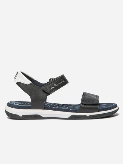 Sandales plates femme JAZSUNY 1973 Navy cuir fermeture velcro talon 32 mm