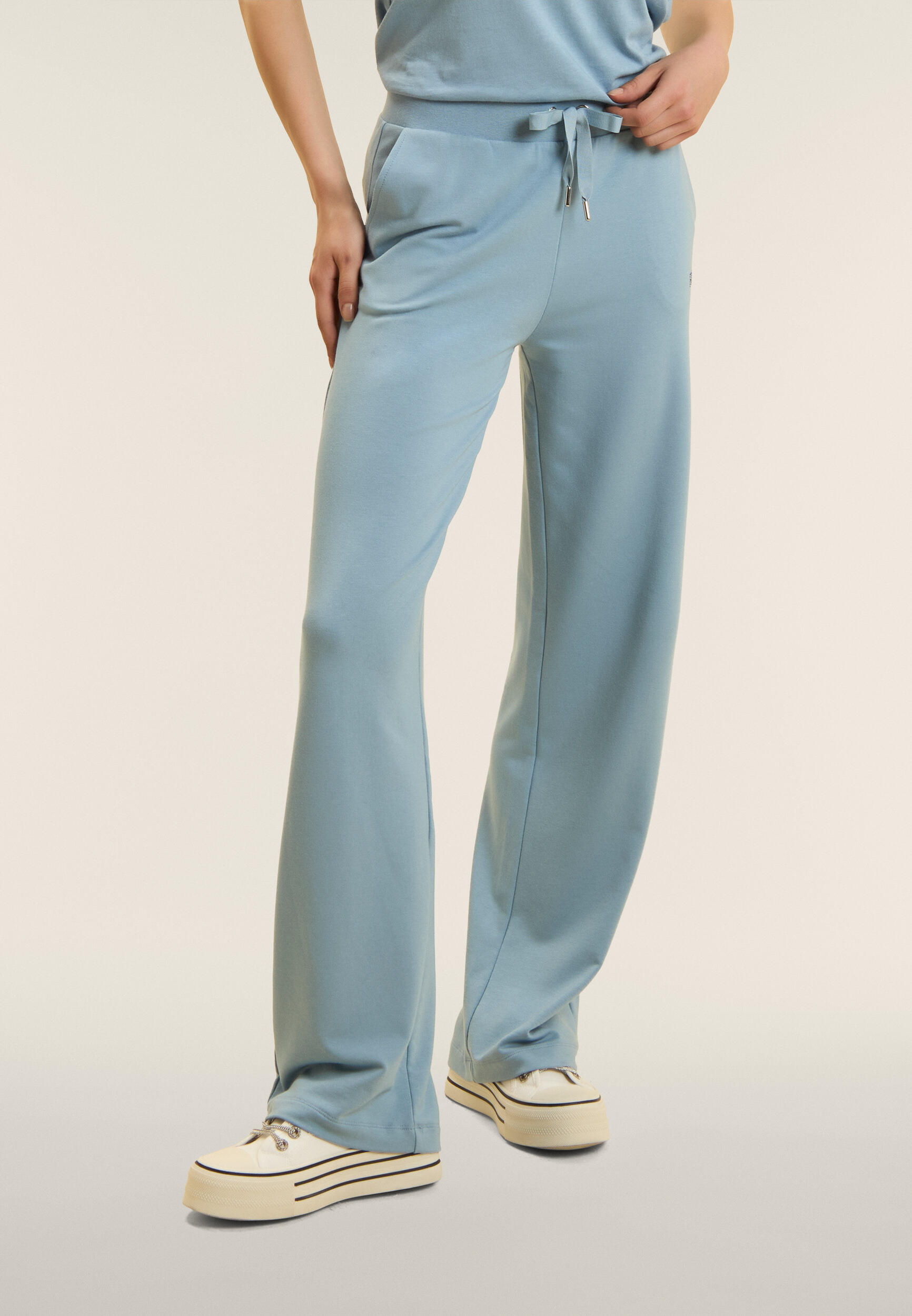 Pantaloni Sportivi con gamba Wide Leg e strass 2/5
