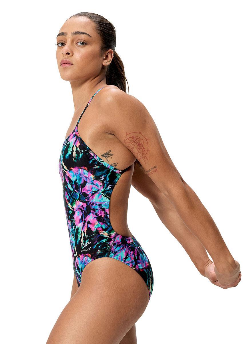 Costum inot femei Speedo FL Printed V-Back 2.0 negru/mov – Endurance+ 5/7