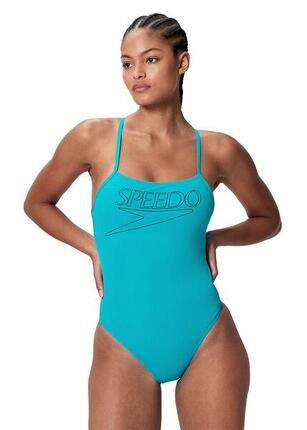 Speedo Mujeres Endurance+ Traje de baño de tirantes finos con logotipo - Azul