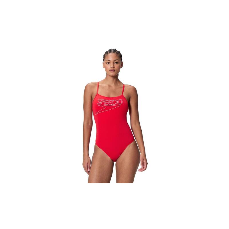Speedo Dames Badpak Endurance+ Logo Thin Strap Rood/Wit
