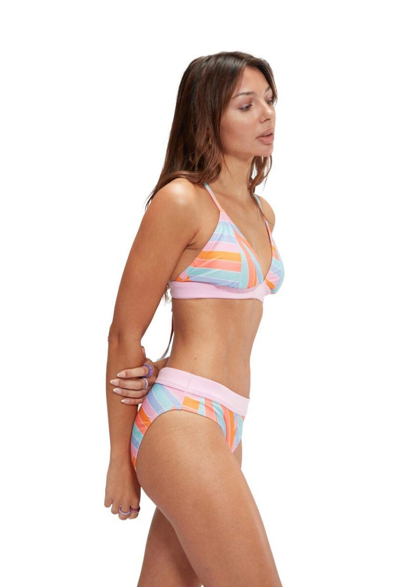 Speedo Bikini triangle imprimé à bandes pour femme - Rose / Citrouille / Bleu / 5/5