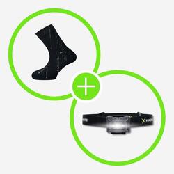 Pack Outdoor Étanche : Chaussettes + Frontale 350 lm pour Randonnée & Trail