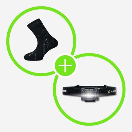 Pack Outdoor Étanche : Chaussettes + Frontale 350 lm pour Randonnée & Trail