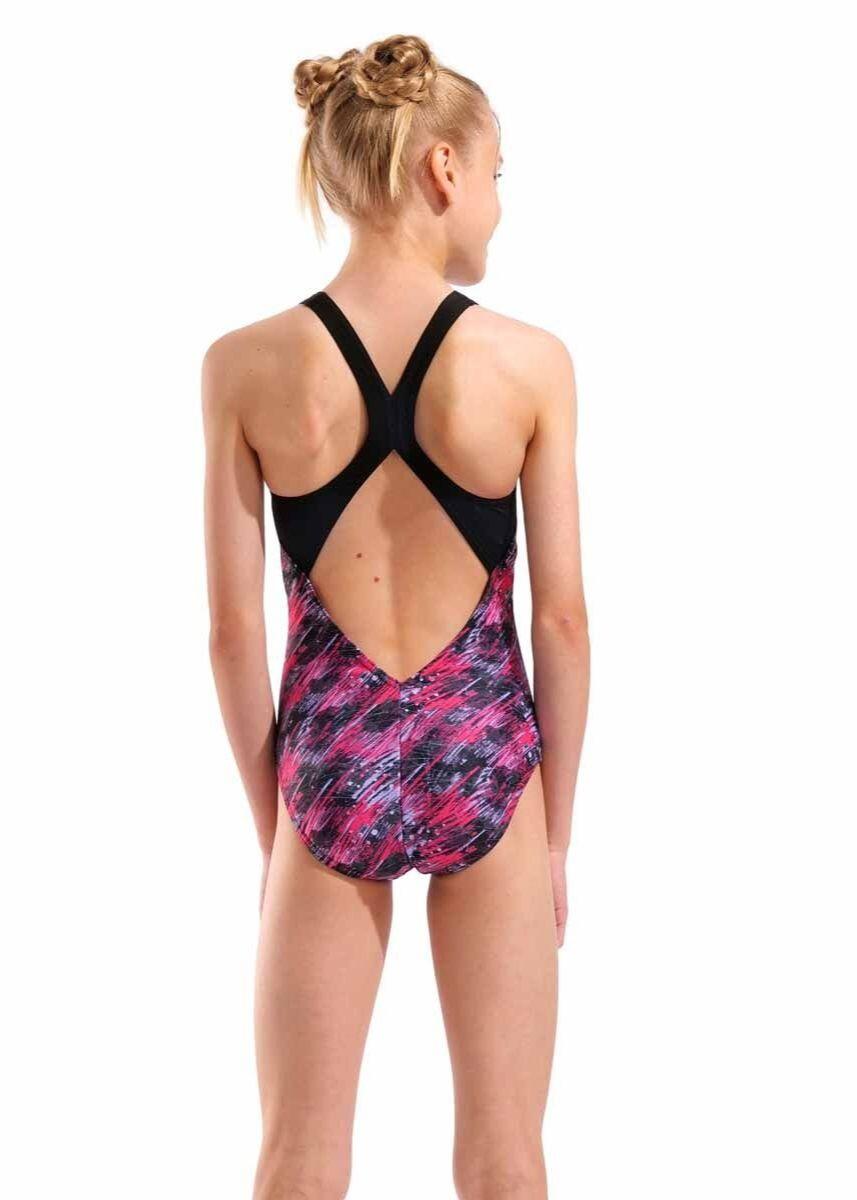 Arena Traje de baño de niña con espalda en V - Negro/Multicolor 2/5