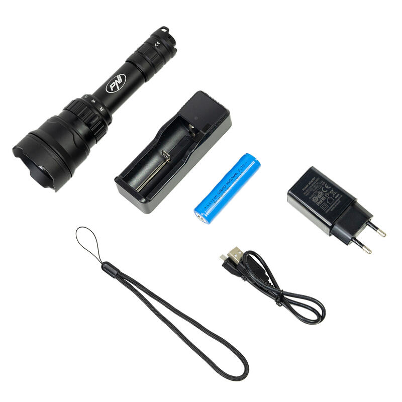 Lanternă LED 3 culori alb/roșu/verde, 540 lm, 536 m, zoom, IPX6